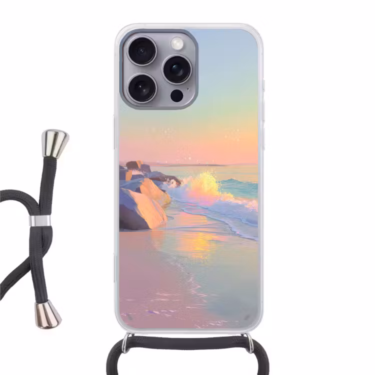 Zomerlicht - Strand - Fonkelende accenten Hoesje iPhone 16 Pro Max met koord klein -3d