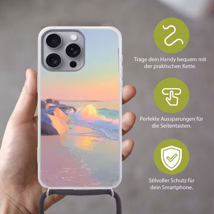 Zomerlicht - Strand - Fonkelende accenten Hoesje iPhone 16 Pro Max met koord klein -sfeer2_DE