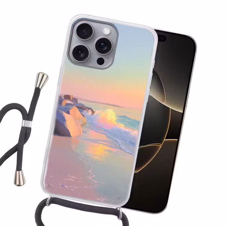 Zomerlicht - Strand - Fonkelende accenten Hoesje iPhone 16 Pro Max met koord klein -sfeer1