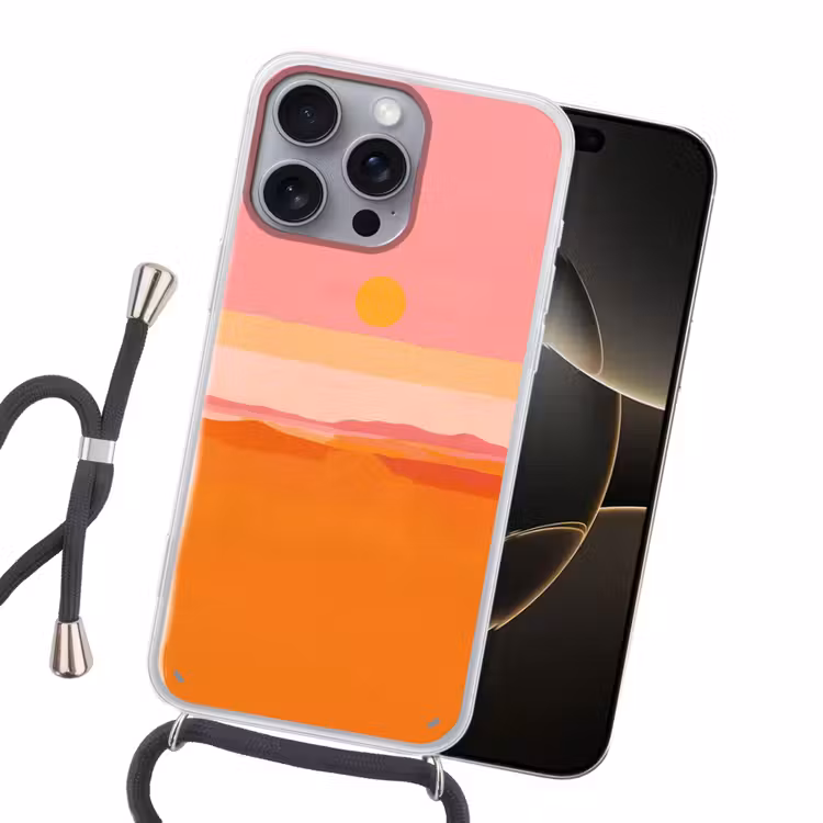 Zon - Abstract - Landschap - Oranje Hoesje iPhone 16 Pro Max met koord klein -sfeer1