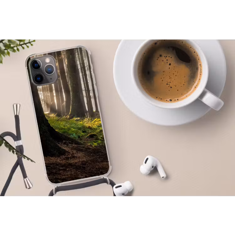 Zonlicht - Takken - Boom - Bos Hoesje iPhone 12 Pro met koord klein -oordop