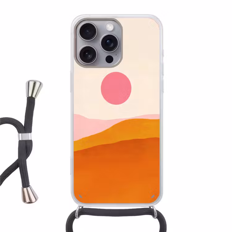 Zon - Heuvels - Abstract - Roze Hoesje iPhone 16 Pro Max met koord klein -3d