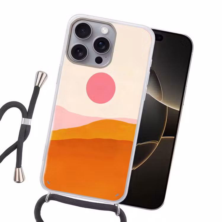 Zon - Heuvels - Abstract - Roze Hoesje iPhone 16 Pro Max met koord klein -sfeer1