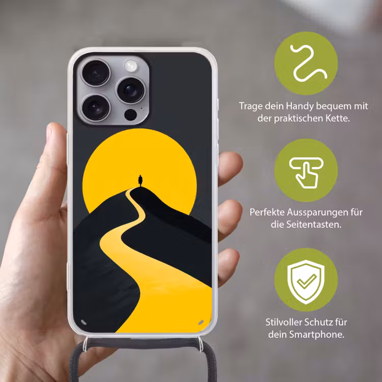 Zon - Heuvel - Pad - Geel Hoesje iPhone 16 Pro Max met koord klein -sfeer2_DE