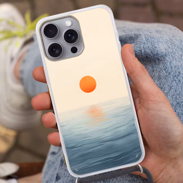 Zon - Oranje - Zee Hoesje iPhone 16 Pro Max met koord klein -sfeer3