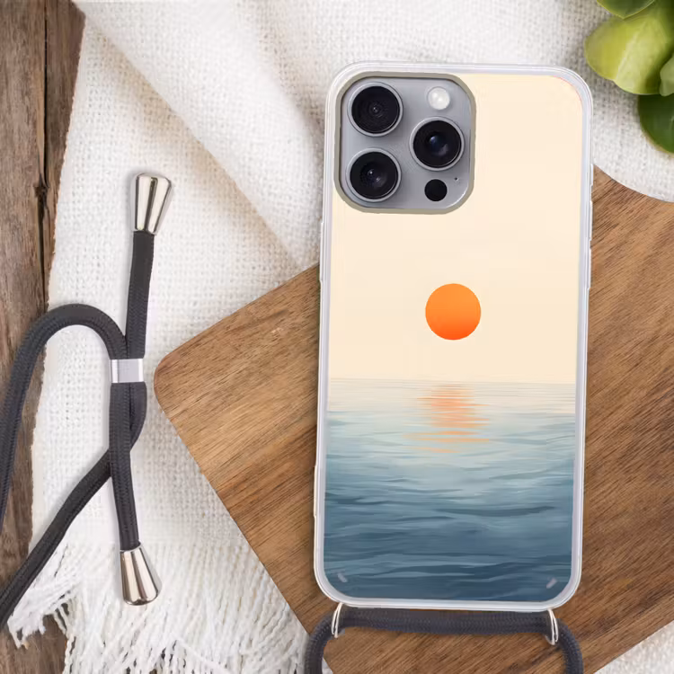 Zon - Oranje - Zee Hoesje iPhone 16 Pro Max met koord klein -sfeer4