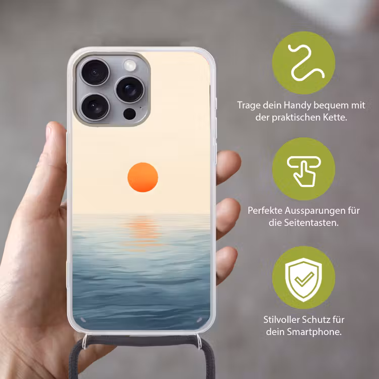 Zon - Oranje - Zee Hoesje iPhone 16 Pro Max met koord klein -sfeer2_DE