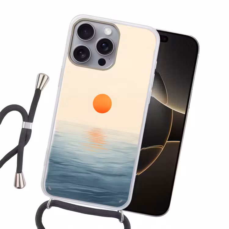 Zon - Oranje - Zee Hoesje iPhone 16 Pro Max met koord klein -sfeer1