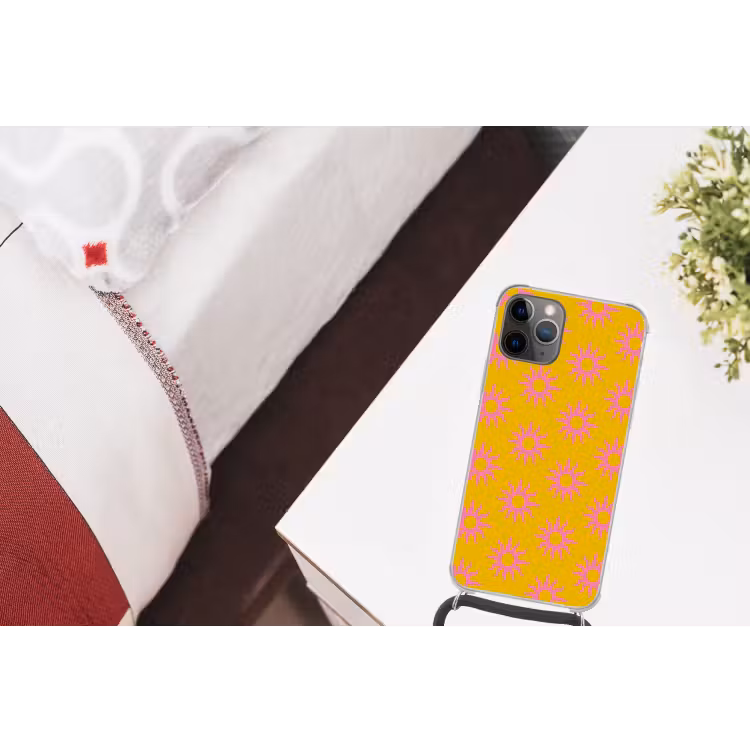 Zonnen - Roze - Geel - Zomer Hoesje iPhone 12 Pro met koord klein -kamer