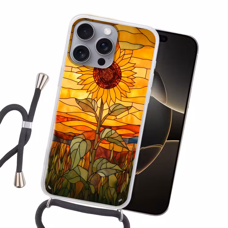 Zonnebloem - Mozaïek - Zonsondergang - Geel Hoesje iPhone 16 Pro Max met koord klein -sfeer1