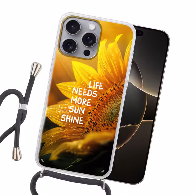 Zonnebloem - Close up - Geel - Quote Hoesje iPhone 16 Pro Max met koord klein -sfeer1
