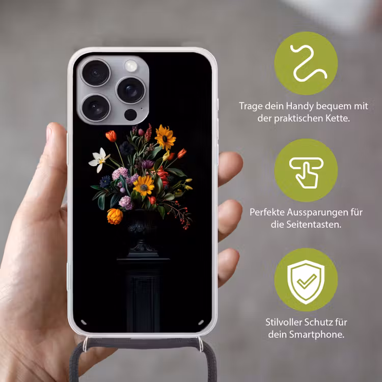 Zonnebloemen - Boeket - Kleurrijk Hoesje iPhone 16 Pro Max met koord klein -sfeer2_DE