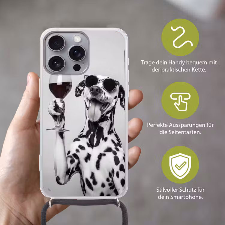 Zonnebril - Dalmatiër - Wijnglas - Tong Hoesje iPhone 16 Pro Max met koord klein -sfeer2_DE