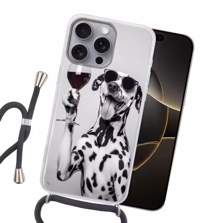 Zonnebril - Dalmatiër - Wijnglas - Tong Hoesje iPhone 16 Pro Max met koord klein -sfeer1