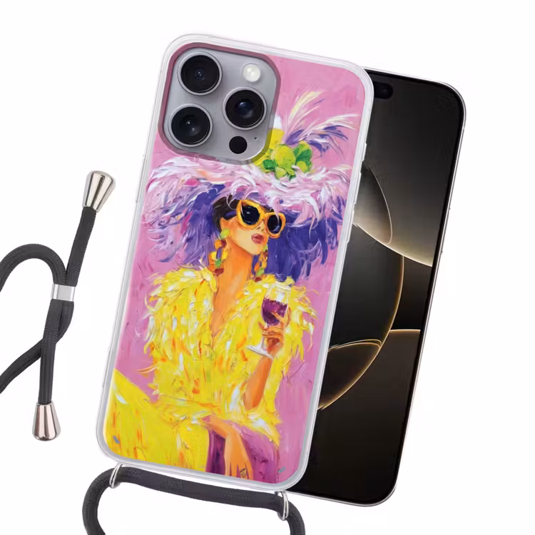Zonnebril - Vrouw - Jas - Veren Hoesje iPhone 16 Pro Max met koord klein -sfeer1