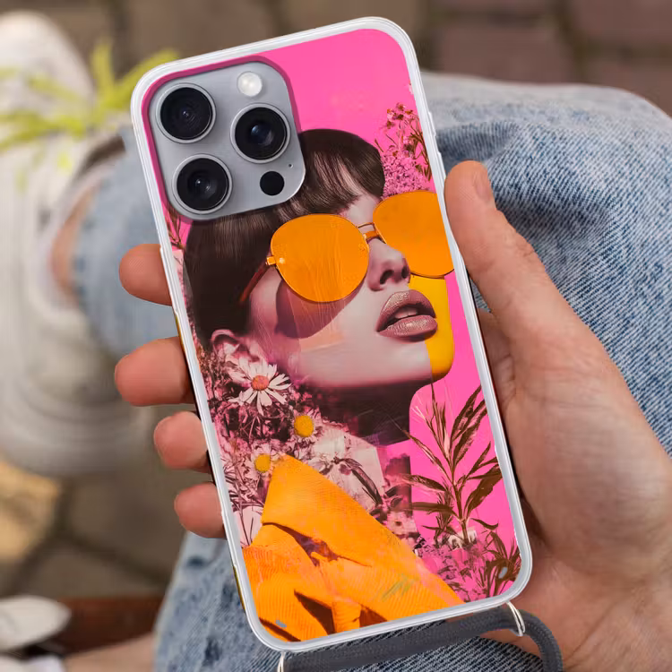 Zonnebril - Oranje - Vrouw - Planten Hoesje iPhone 16 Pro Max met koord klein -sfeer3