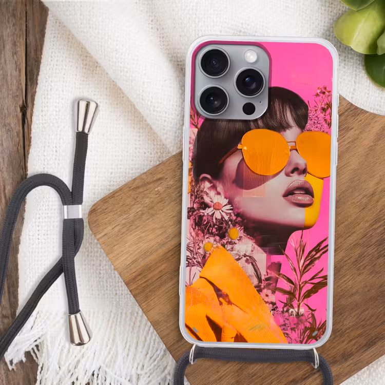 Zonnebril - Oranje - Vrouw - Planten Hoesje iPhone 16 Pro Max met koord klein -sfeer4