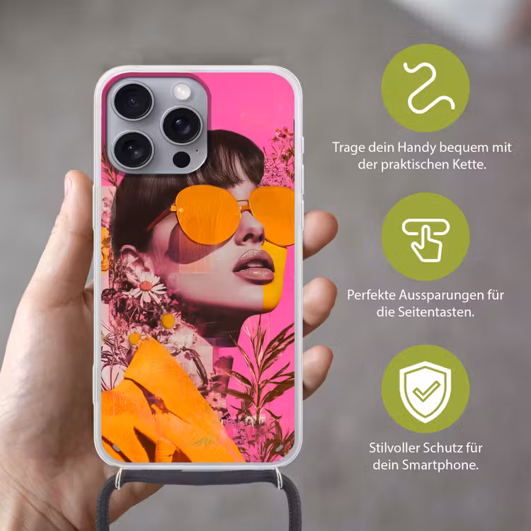 Zonnebril - Oranje - Vrouw - Planten Hoesje iPhone 16 Pro Max met koord klein -sfeer2_DE