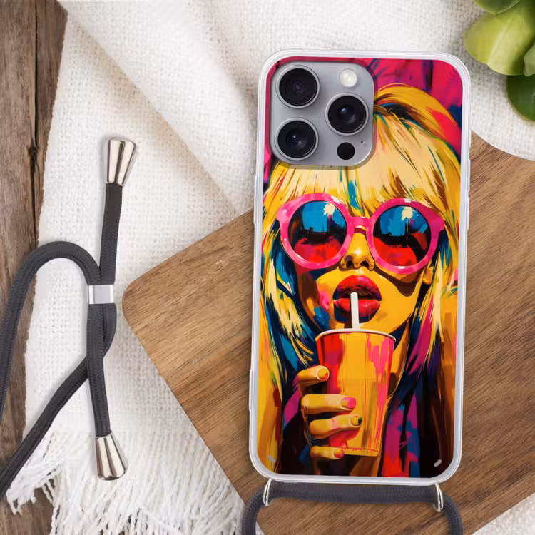 Zonnebril - Roze - Vrouw - Rietje Hoesje iPhone 16 Pro Max met koord klein -sfeer4
