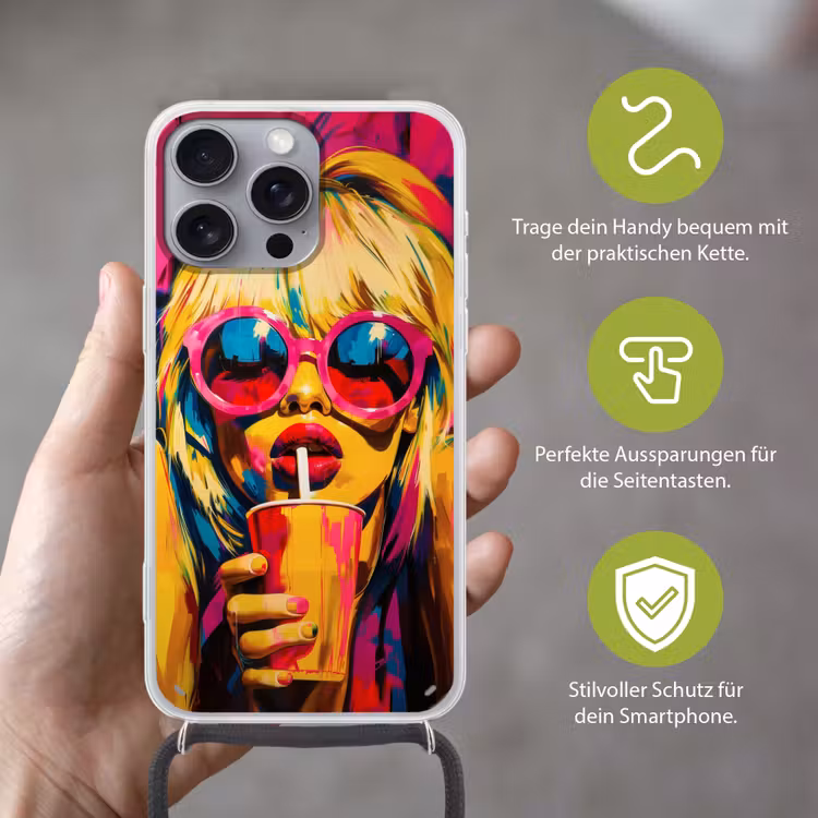 Zonnebril - Roze - Vrouw - Rietje Hoesje iPhone 16 Pro Max met koord klein -sfeer2_DE