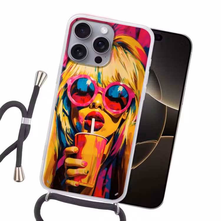 Zonnebril - Roze - Vrouw - Rietje Hoesje iPhone 16 Pro Max met koord klein -sfeer1