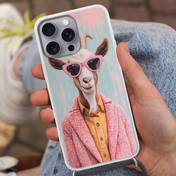 Zonnebril - Roze - Geit - Horen Hoesje iPhone 16 Pro Max met koord klein -sfeer3