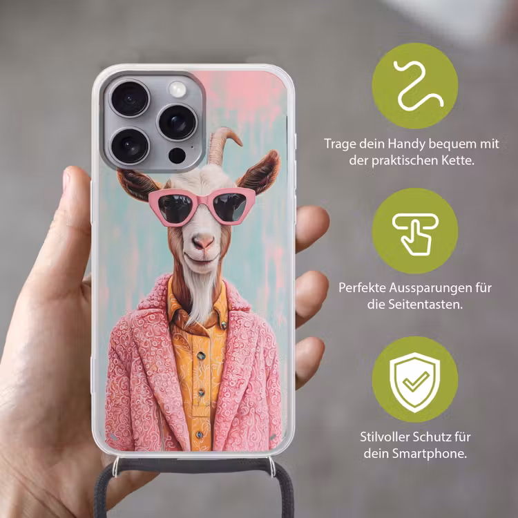 Zonnebril - Roze - Geit - Horen Hoesje iPhone 16 Pro Max met koord klein -sfeer2_DE