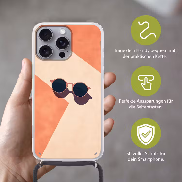 Zonnebril - Schaduw - Oranje - Minimalistisch Hoesje iPhone 16 Pro Max met koord klein -sfeer2_DE