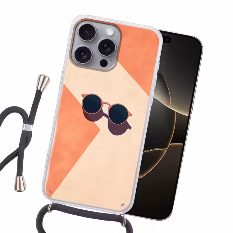 Zonnebril - Schaduw - Oranje - Minimalistisch Hoesje iPhone 16 Pro Max met koord klein -sfeer1
