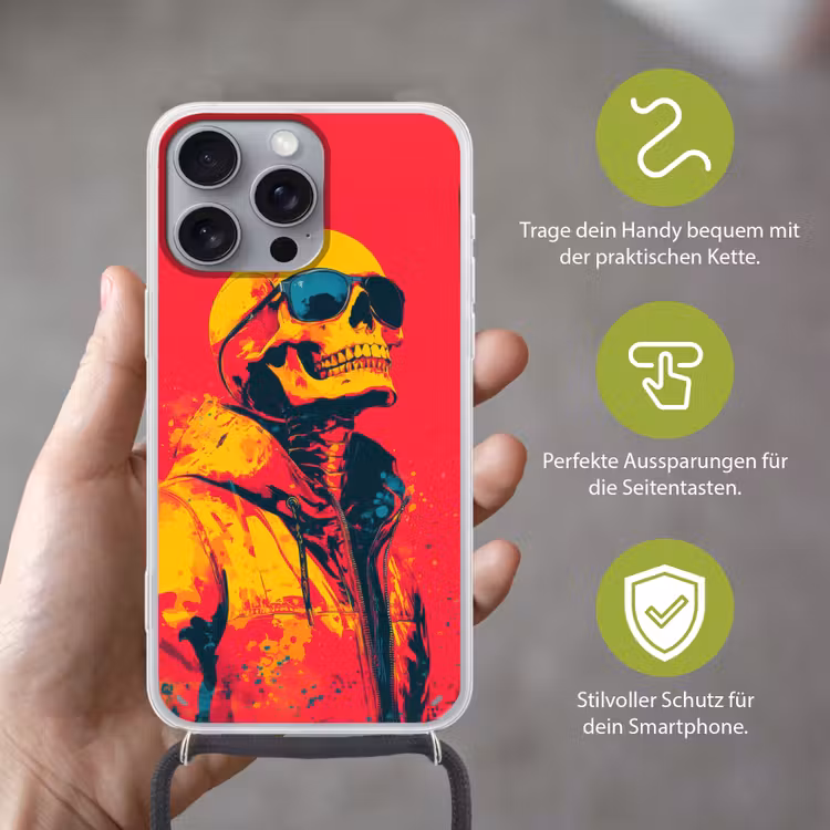 Zonnebril - Schedel - Jas - Rood Hoesje iPhone 16 Pro Max met koord klein -sfeer2_DE