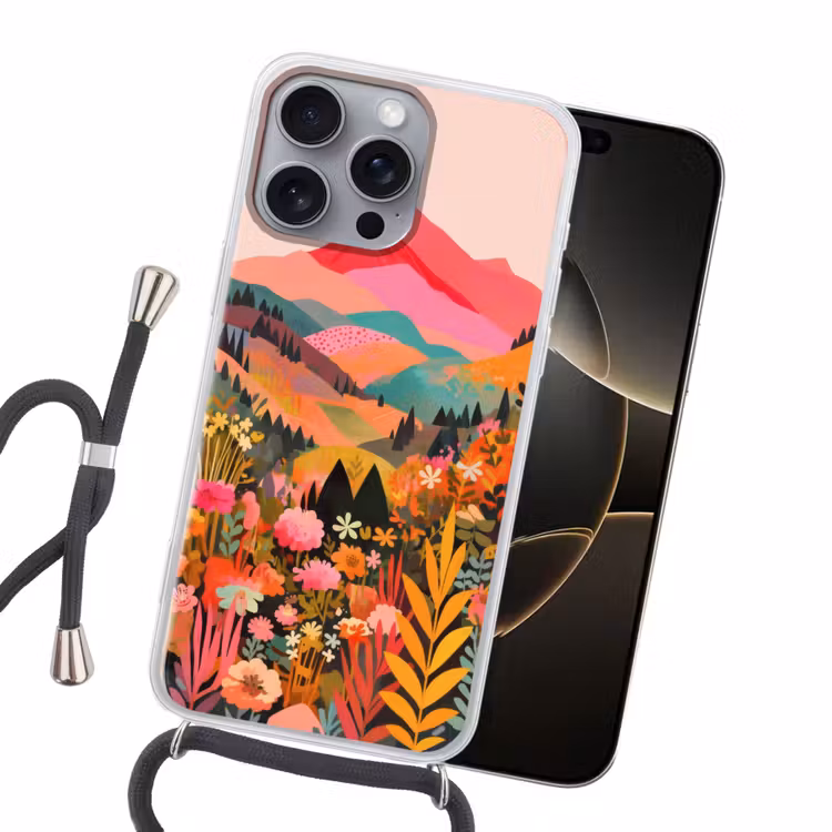 Zonsondergang - Bergvallei - Contrast Hoesje iPhone 16 Pro Max met koord klein -sfeer1