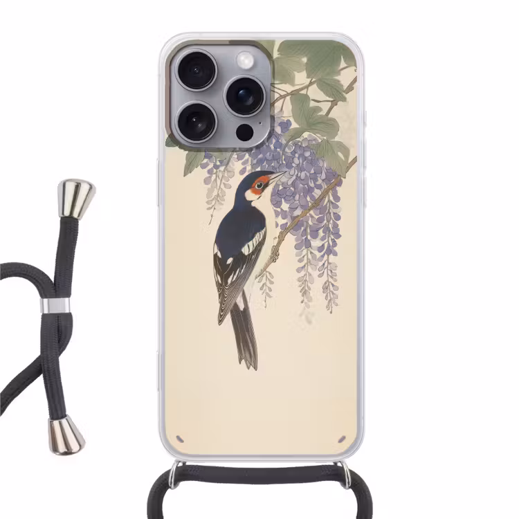 Specht - Bloemen - Paars Hoesje iPhone 16 Pro Max met koord klein -3d
