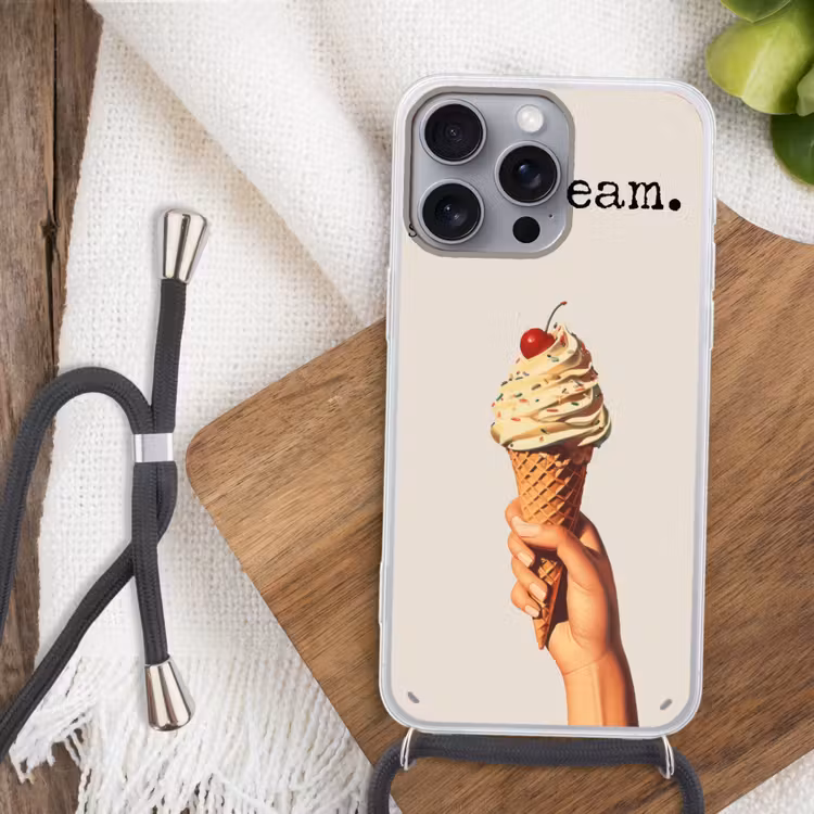 Ice cream - Softijs - Kleurrijk - Kers Hoesje iPhone 16 Pro Max met koord klein -sfeer4