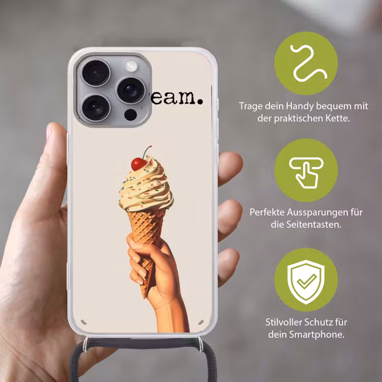 Ice cream - Softijs - Kleurrijk - Kers Hoesje iPhone 16 Pro Max met koord klein -sfeer2_DE