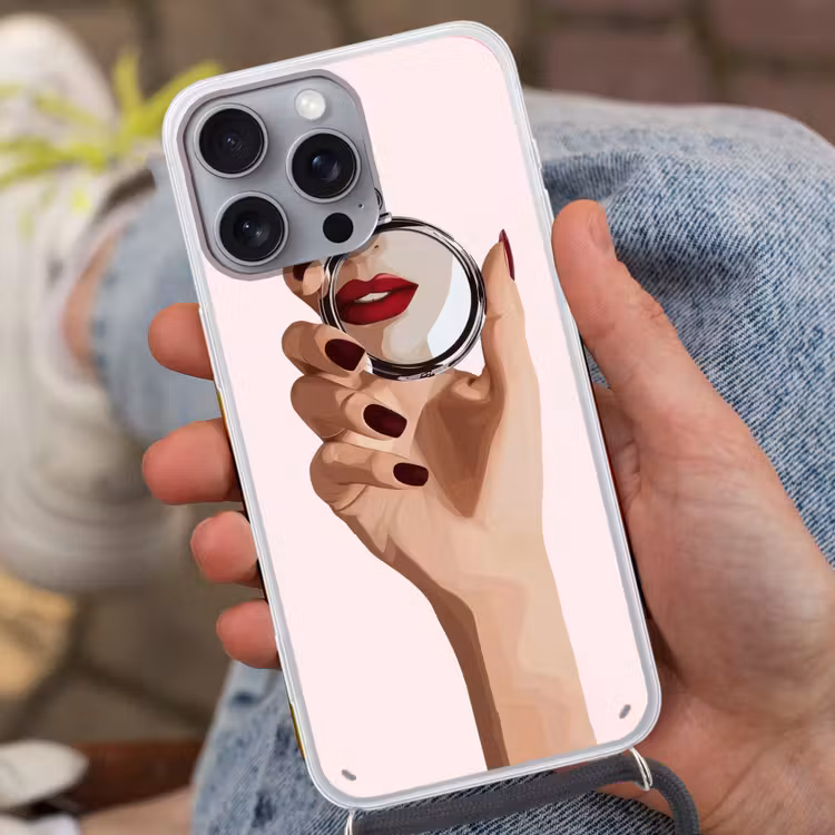 Spiegel - Rode lippen Hoesje iPhone 16 Pro Max met koord klein -sfeer3