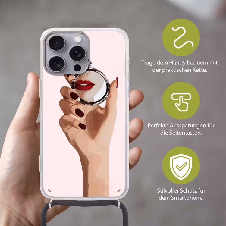 Spiegel - Rode lippen Hoesje iPhone 16 Pro Max met koord klein -sfeer2_DE