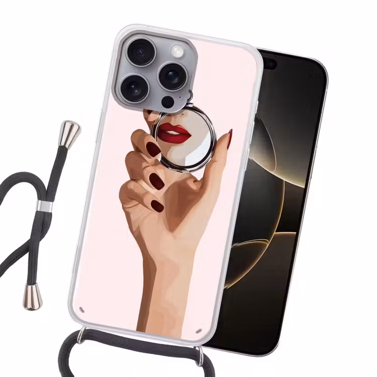 Spiegel - Rode lippen Hoesje iPhone 16 Pro Max met koord klein -sfeer1