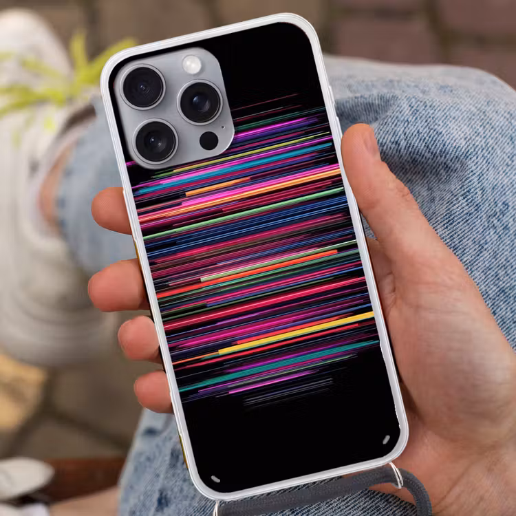 Gaming - Abstract - Lijnen - Horizontaal - Kleurrijk Hoesje iPhone 16 Pro Max met koord klein -sfeer3
