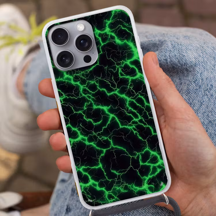 Gaming - Bliksemflitsen - Groen - Energie Hoesje iPhone 16 Pro Max met koord klein -sfeer3