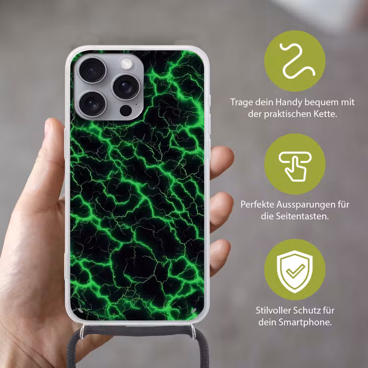 Gaming - Bliksemflitsen - Groen - Energie Hoesje iPhone 16 Pro Max met koord klein -sfeer2_DE