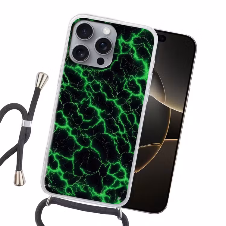 Gaming - Bliksemflitsen - Groen - Energie Hoesje iPhone 16 Pro Max met koord klein -sfeer1