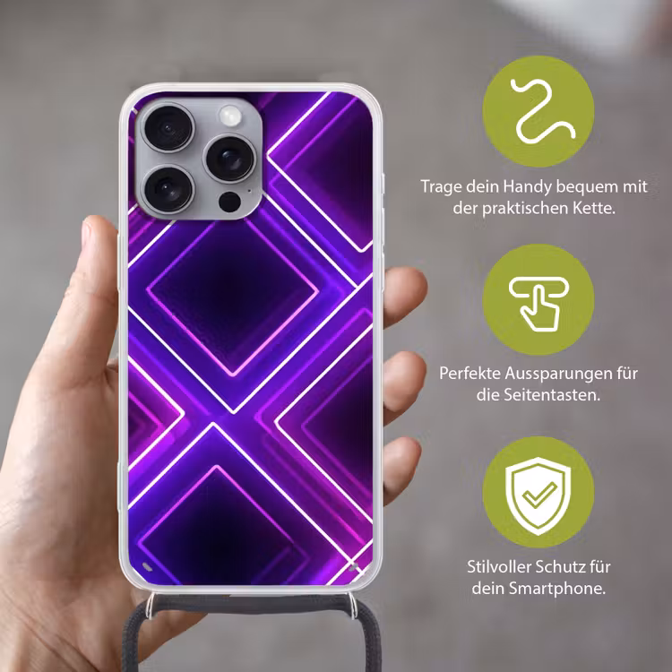Gaming - Ruiten - Neon - Paars Hoesje iPhone 16 Pro Max met koord klein -sfeer2_DE