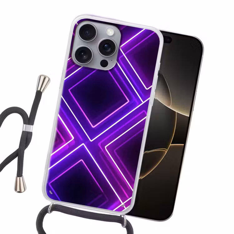 Gaming - Ruiten - Neon - Paars Hoesje iPhone 16 Pro Max met koord klein -sfeer1