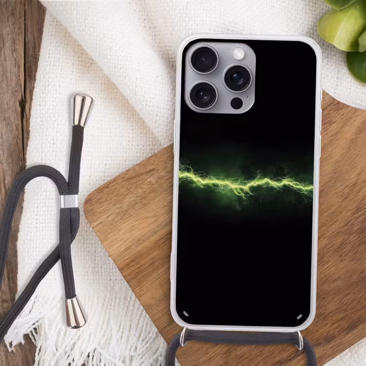 Gaming - Elektriciteit - Lijn - Vonken - Groen Hoesje iPhone 16 Pro Max met koord klein -sfeer4