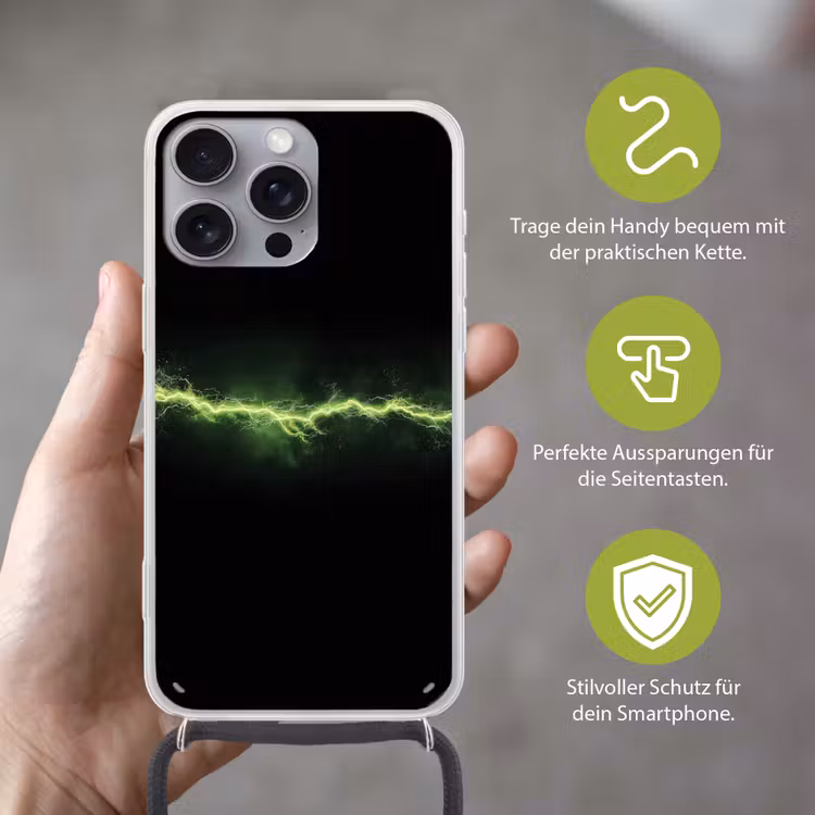 Gaming - Elektriciteit - Lijn - Vonken - Groen Hoesje iPhone 16 Pro Max met koord klein -sfeer2_DE