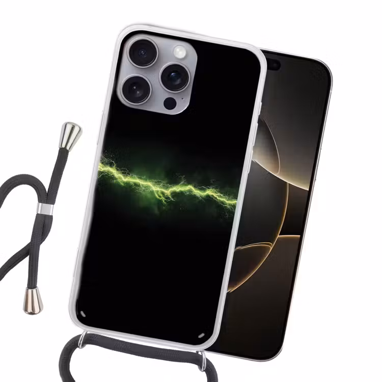 Gaming - Elektriciteit - Lijn - Vonken - Groen Hoesje iPhone 16 Pro Max met koord klein -sfeer1