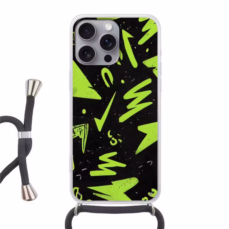 Gaming - Vormen - Pijlen - Abstract - Zwart Hoesje iPhone 16 Pro Max met koord klein -3d