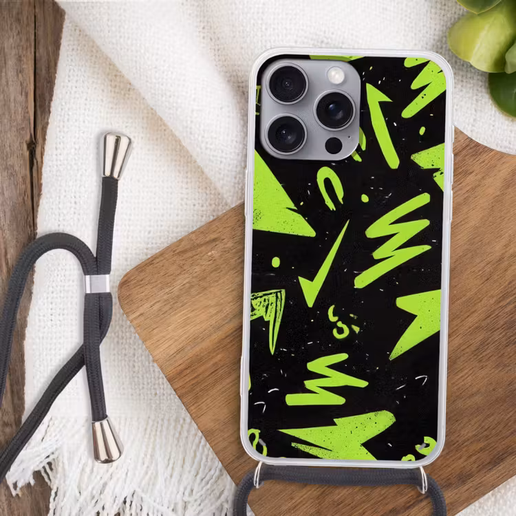 Gaming - Vormen - Pijlen - Abstract - Zwart Hoesje iPhone 16 Pro Max met koord klein -sfeer4
