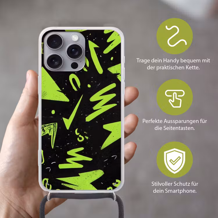 Gaming - Vormen - Pijlen - Abstract - Zwart Hoesje iPhone 16 Pro Max met koord klein -sfeer2_DE