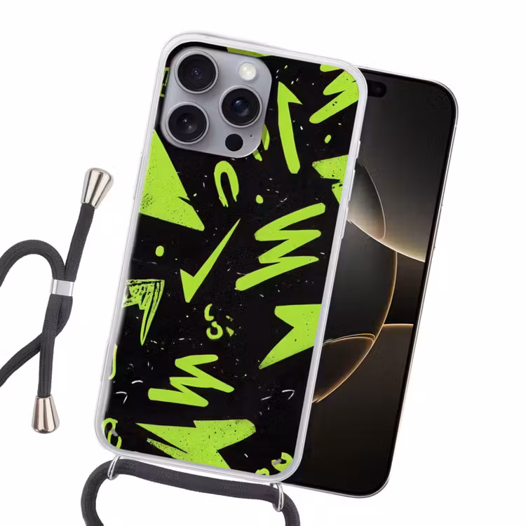 Gaming - Vormen - Pijlen - Abstract - Zwart Hoesje iPhone 16 Pro Max met koord klein -sfeer1